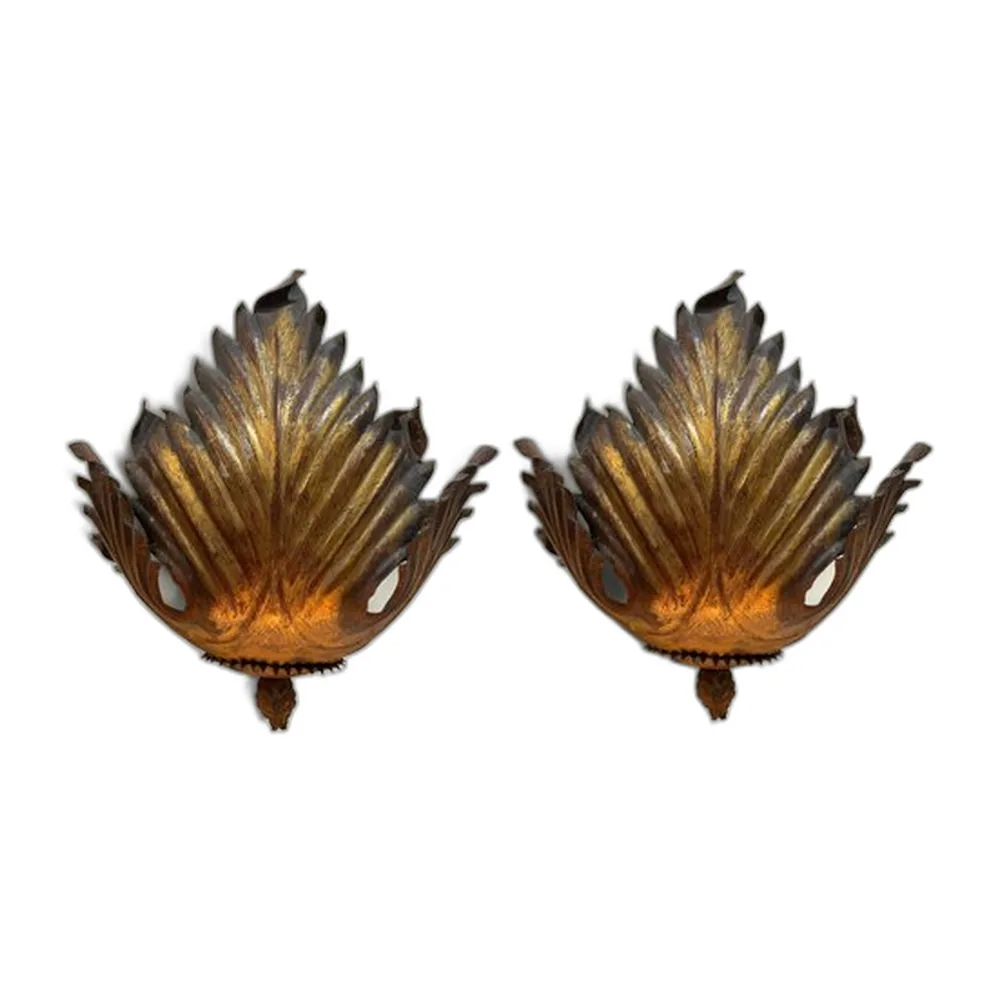 Antike Sunbusrt Wandleuchten, 1890er, 2er Set