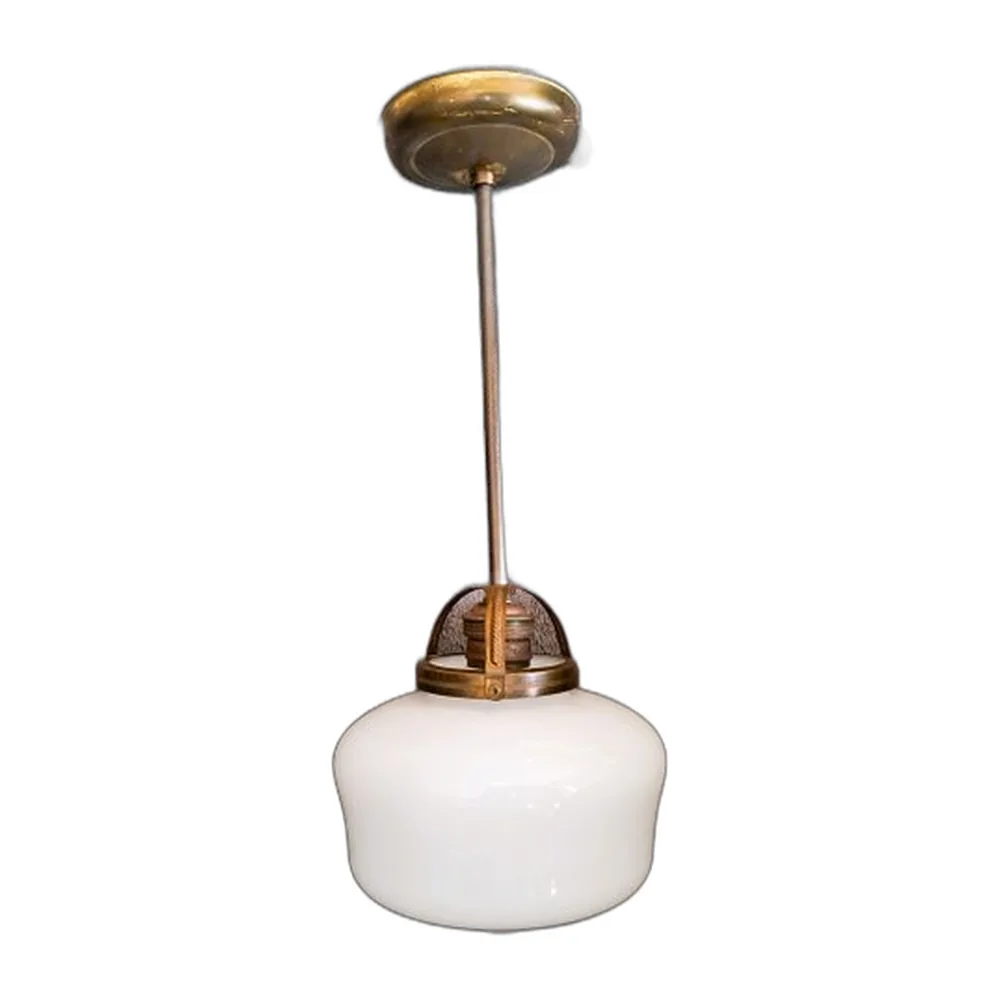 Art Deco Hängelampe aus Opalglas & Messing, 1920er