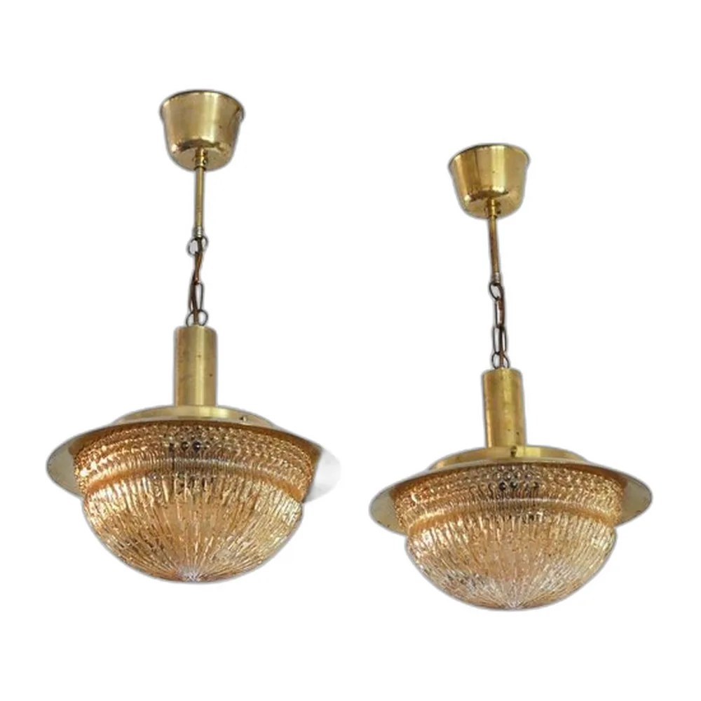 Dänische Mid-Century Kronleuchter aus Glas & Messing von Vitrika, 2er Set