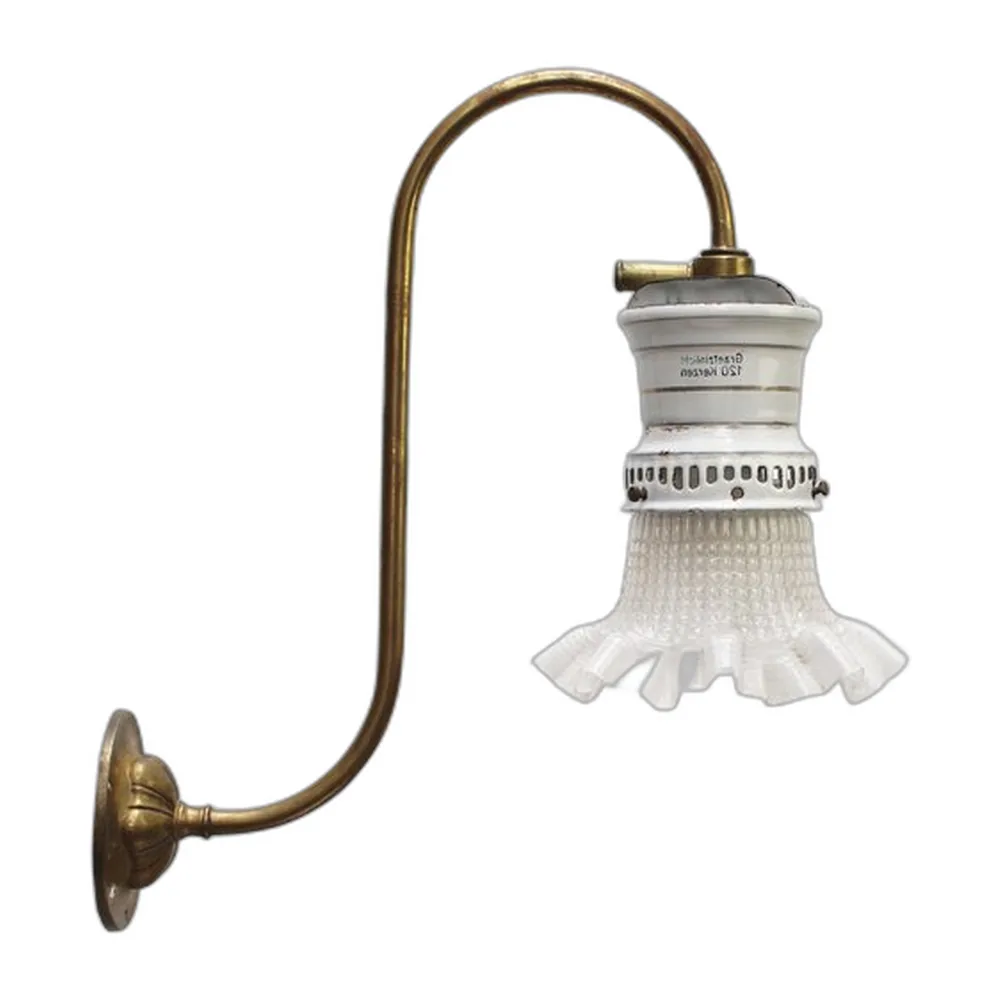 Deutsche Holophane Gas Wandlampe aus Messing & Emaille, 1900er