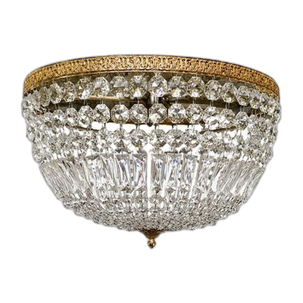 Empire Deckenlampe aus Kristallglas & vergoldeter Bronze, 1980er