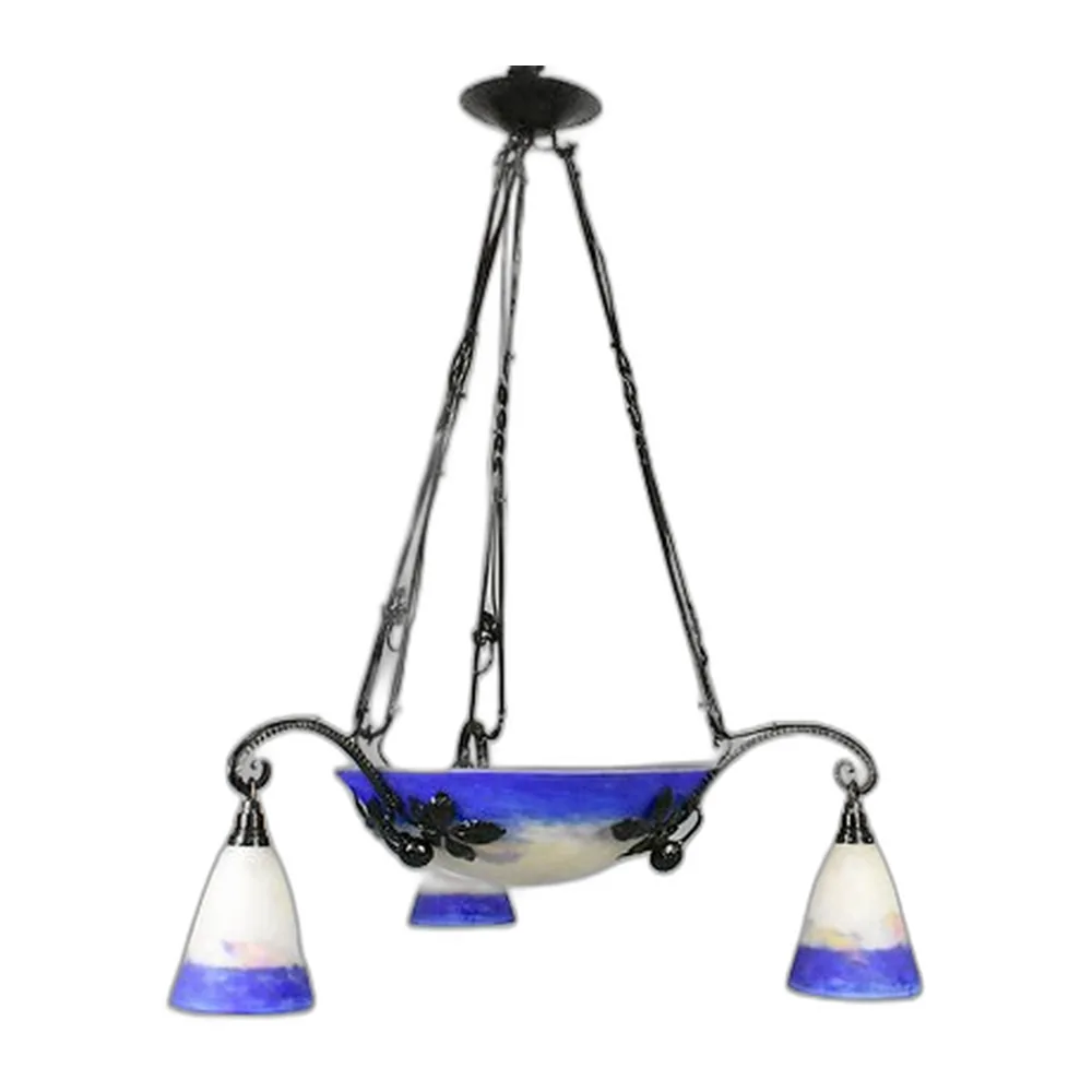 Französische Art Deco Deckenlampe von Degué, 1930er
