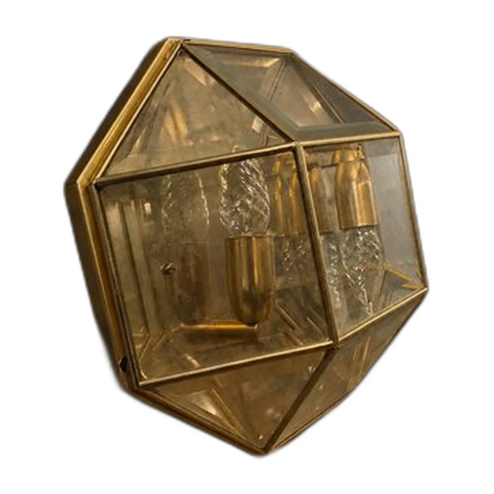 Geometrische Wandlampe aus Messing & Glas, 1980er