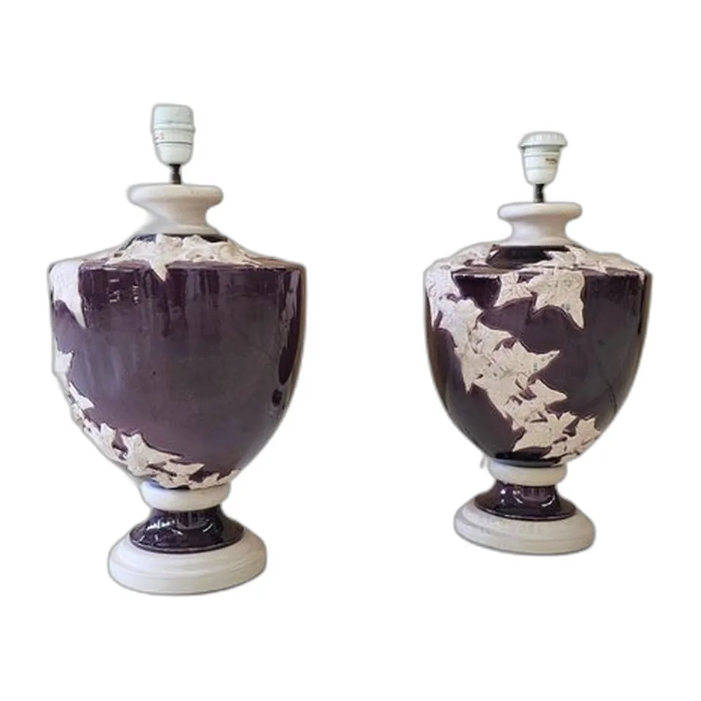 Große florale Kostka Keramikvasenlampen, 1970er, 2er Set