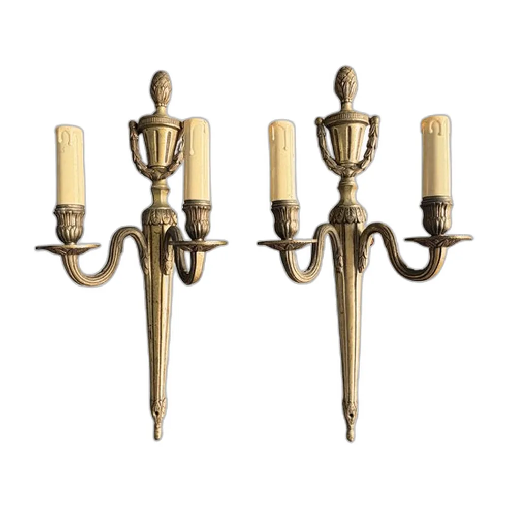 Große Louis XVI Wandleuchten mit 2 Leuchten, 1880er, 2er Set