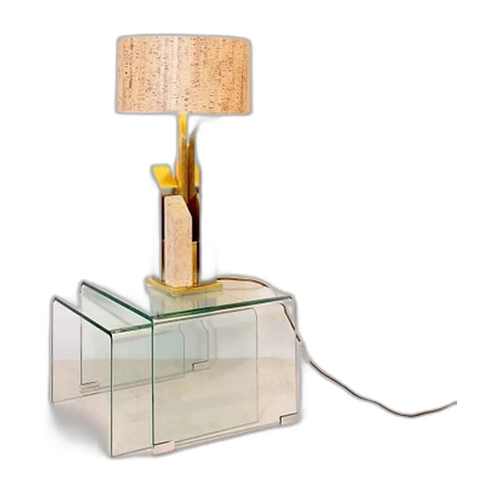 Hohe Skyscaper Tischlampe aus Travertin, Chrom & Messing von Sciolari, 1970er