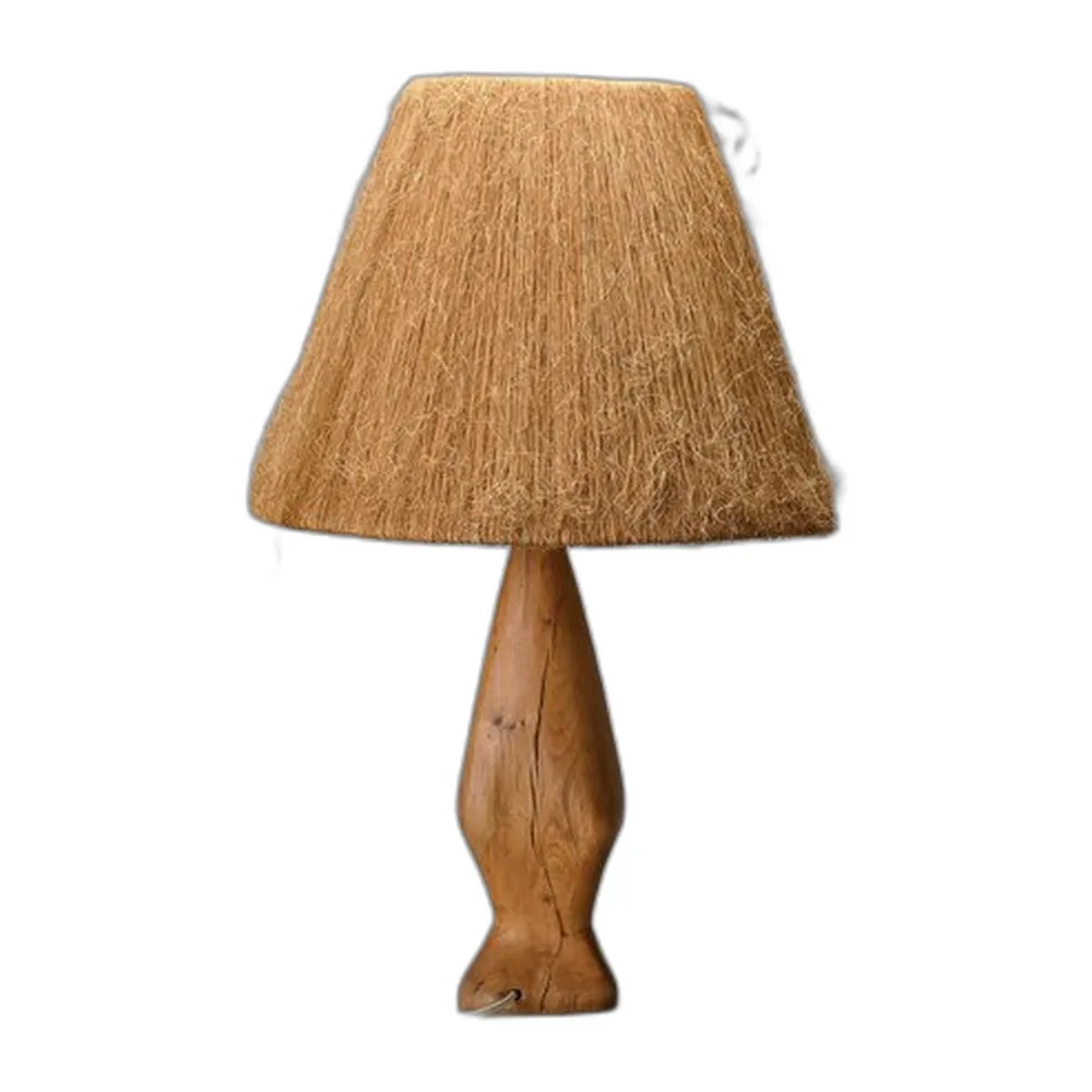 Lampe aus Holz & Naturfaser, 1960er