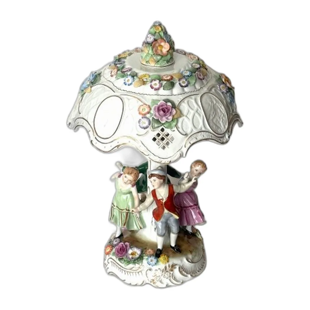 Lithophane Tischlampe aus Porzellan, 1950er