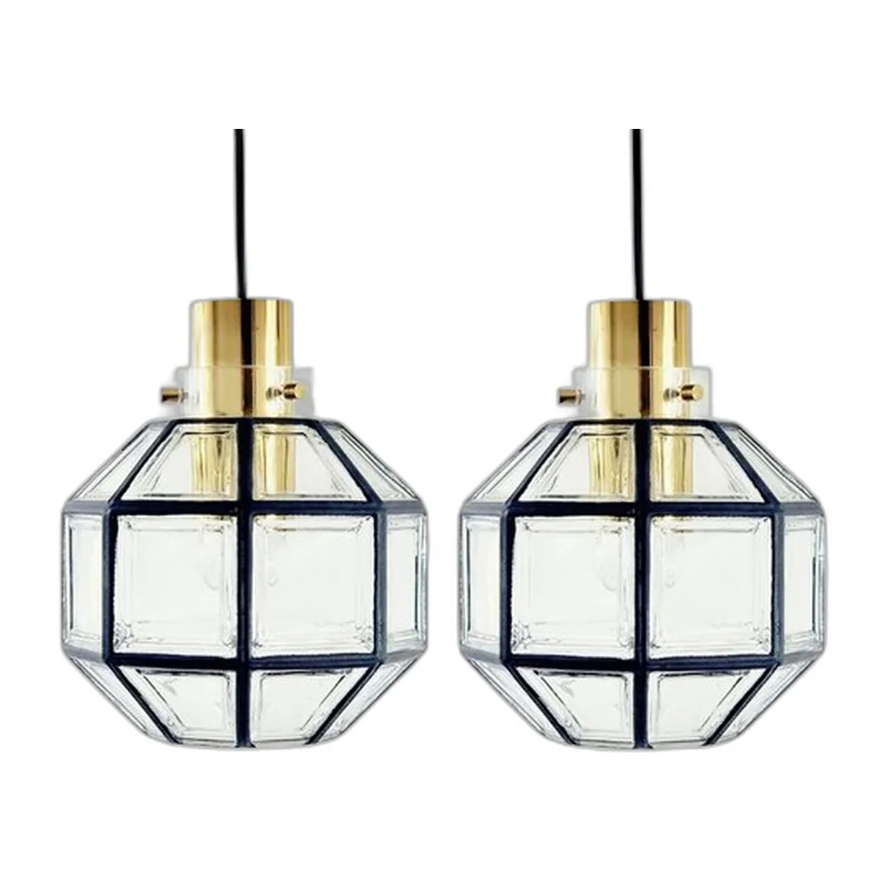 Mid-Century Hängelampe aus Glas & Messing von Limburg, 1970er