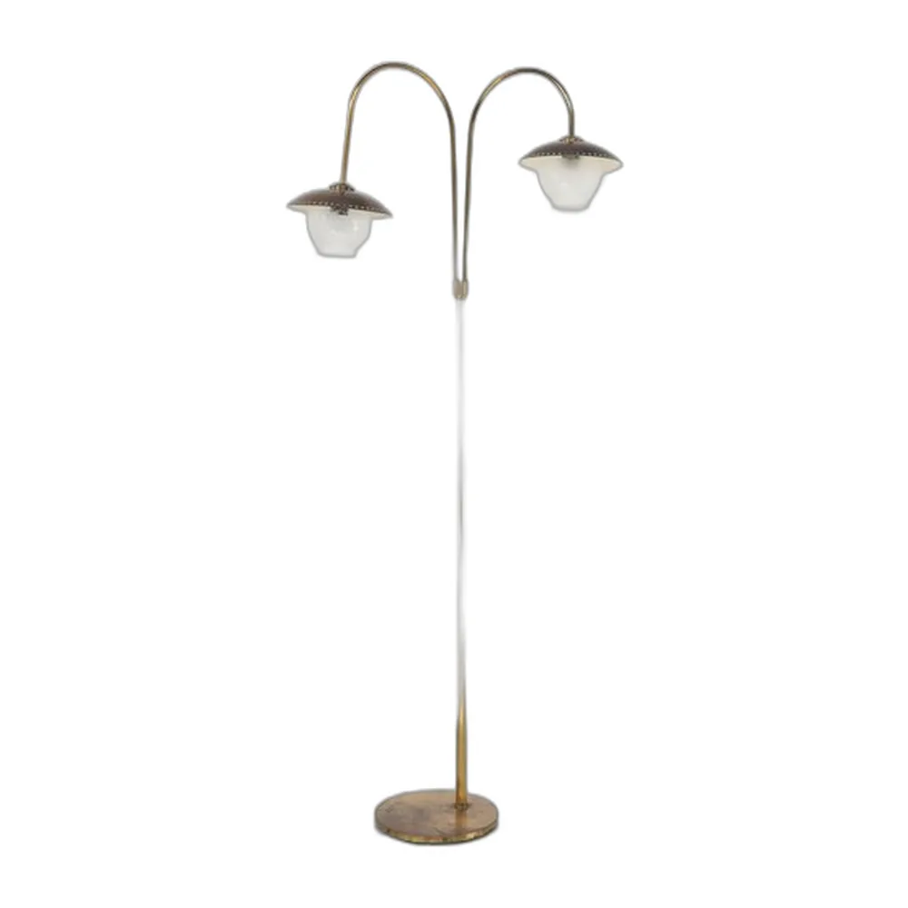 Skandinavische Art Deco Stehlampe aus Messing & Glas, 1920er