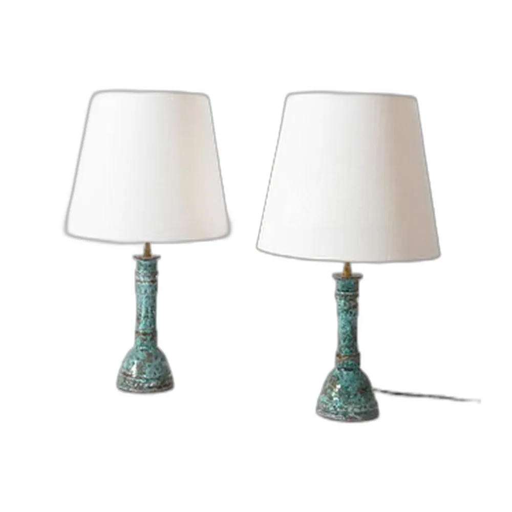 Tischlampen in Türkis und Braun, 2er Set
