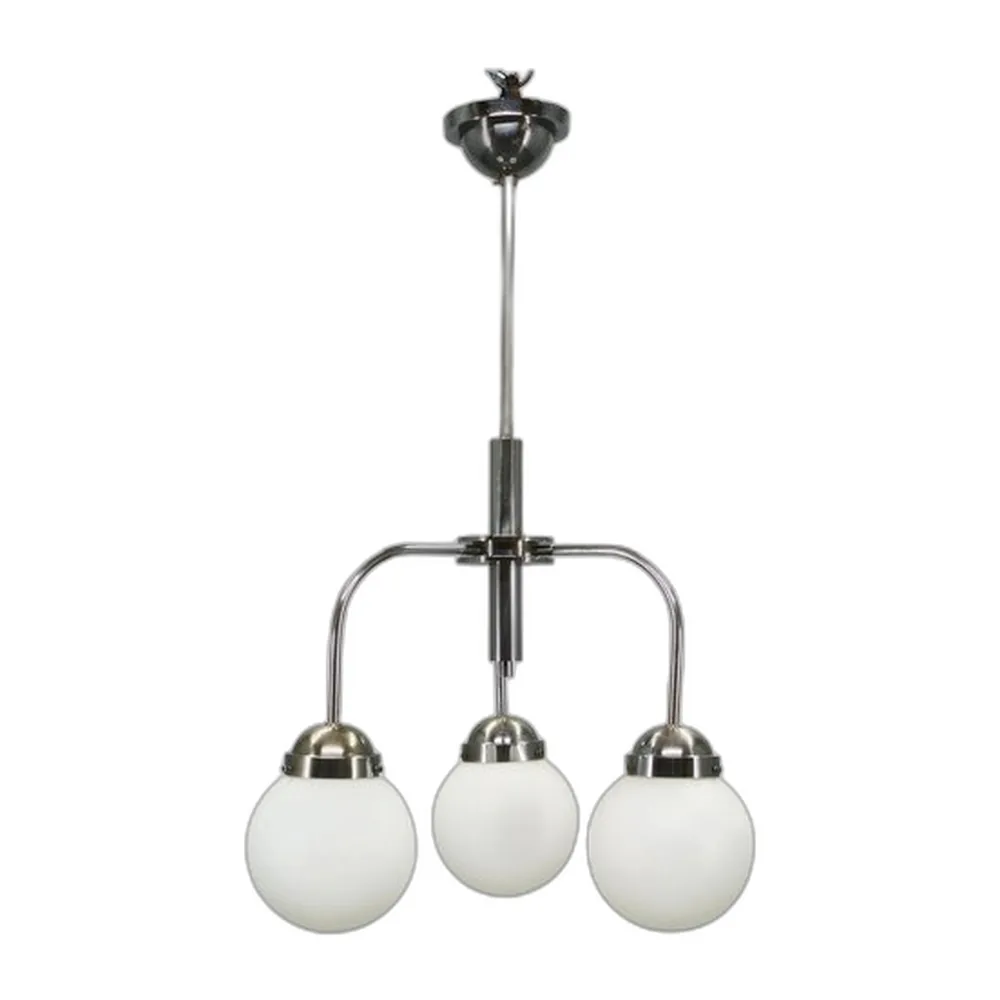 Tschechischer Bauhaus Kronleuchter mit Opalglaskugeln, 1940er