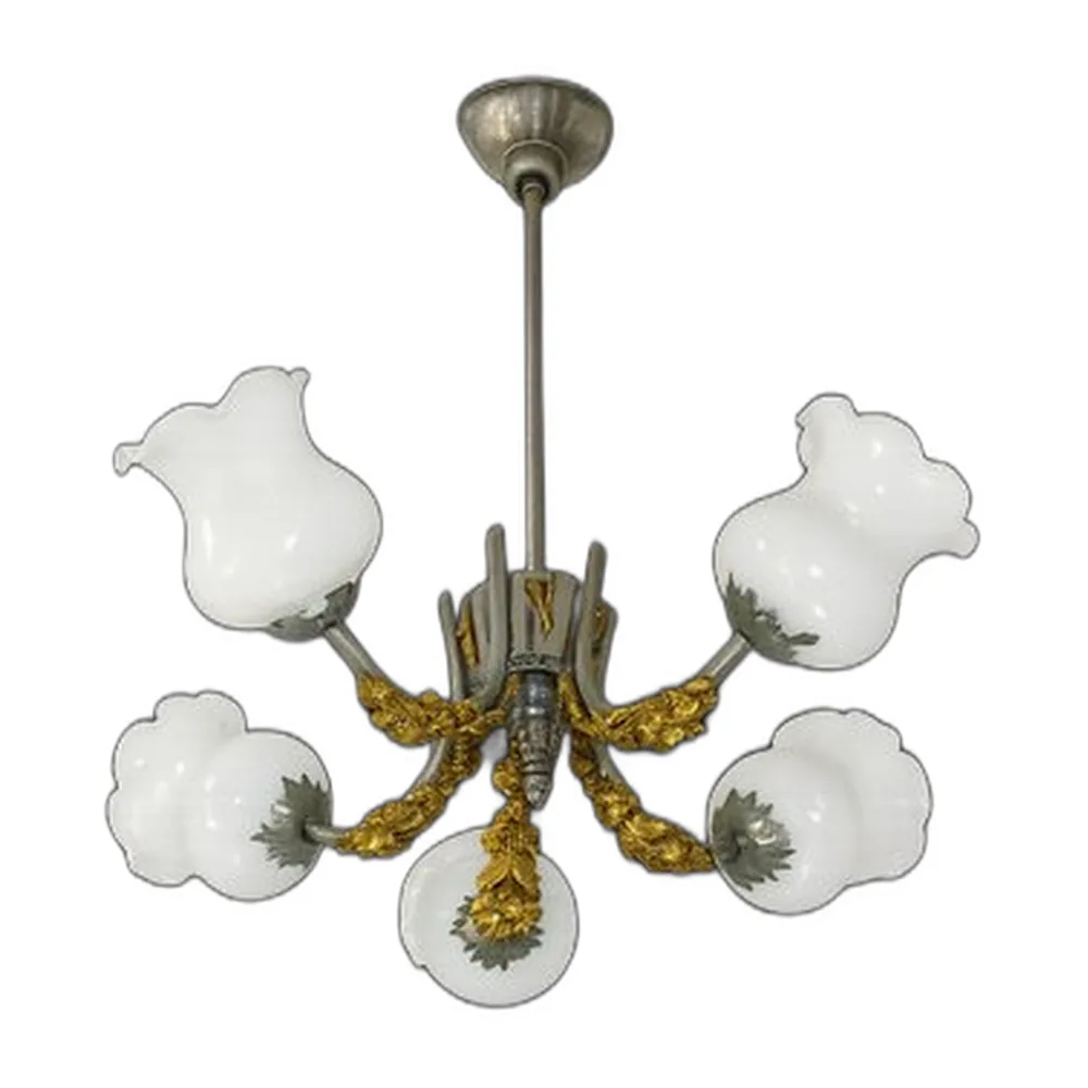 Vintage Jugendstil Kronleuchter mit 5 Leuchten, 1950er