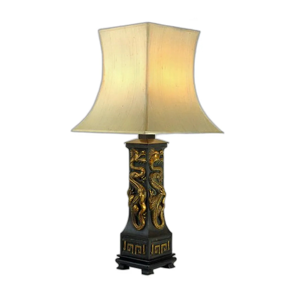 Vintage Tischlampe mit goldenem Drachen-Motiv, 1960er