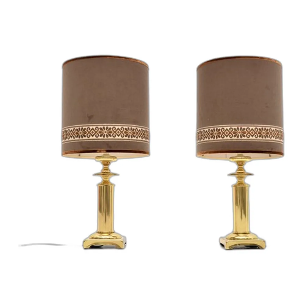 Vintage Tischlampen aus Messing mit Samtschirmen, 1970er, 2er Set