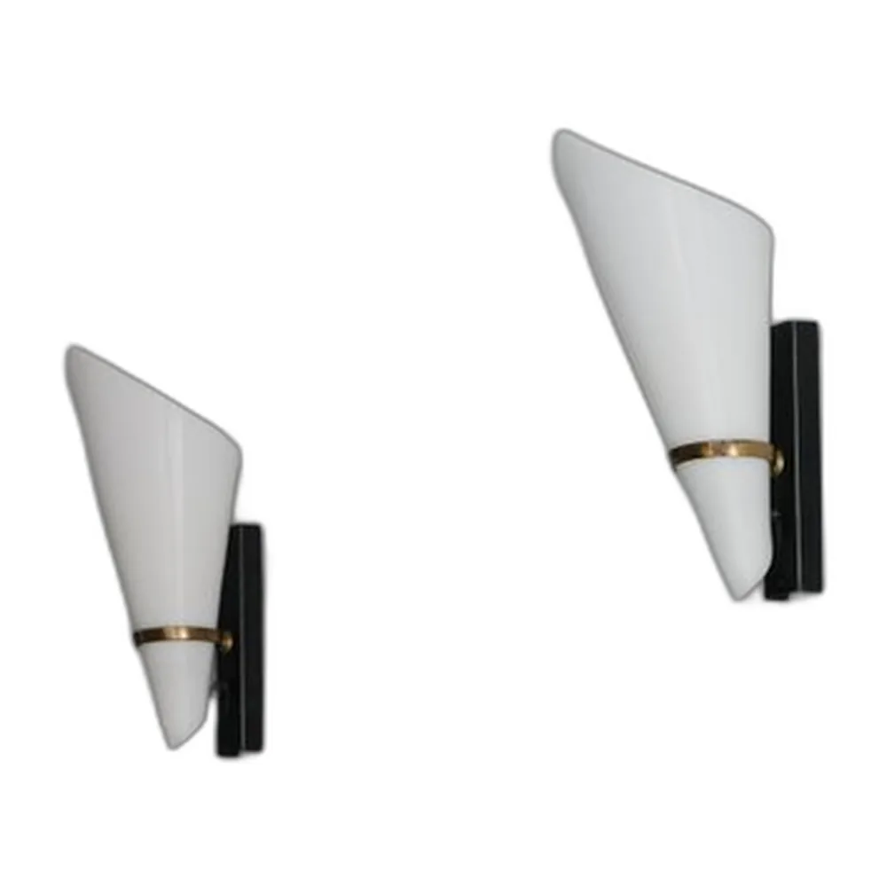 Wandlampe aus Acrylglas und Messing, 1950, 2er Set