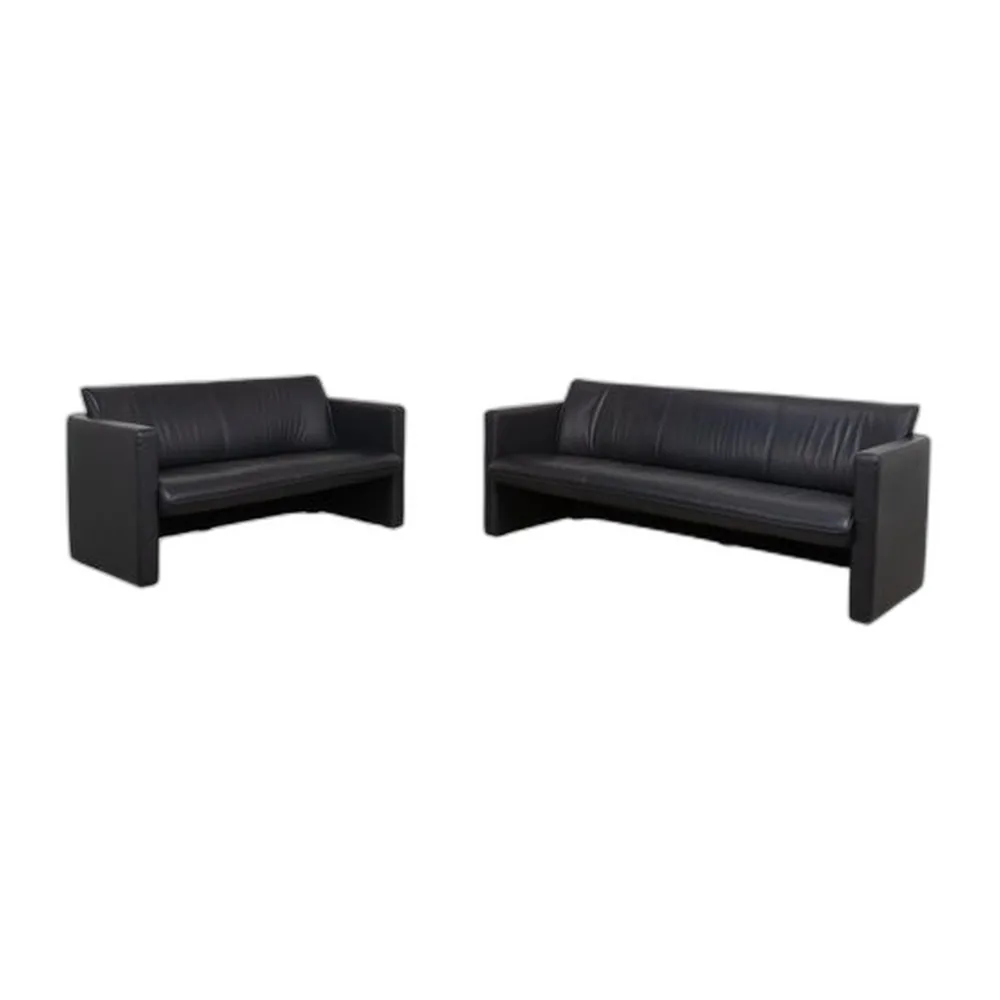3-Sitzer und 2-Sitzer Sofas aus Dunkelblauem Leder von Leolux, 2er Set