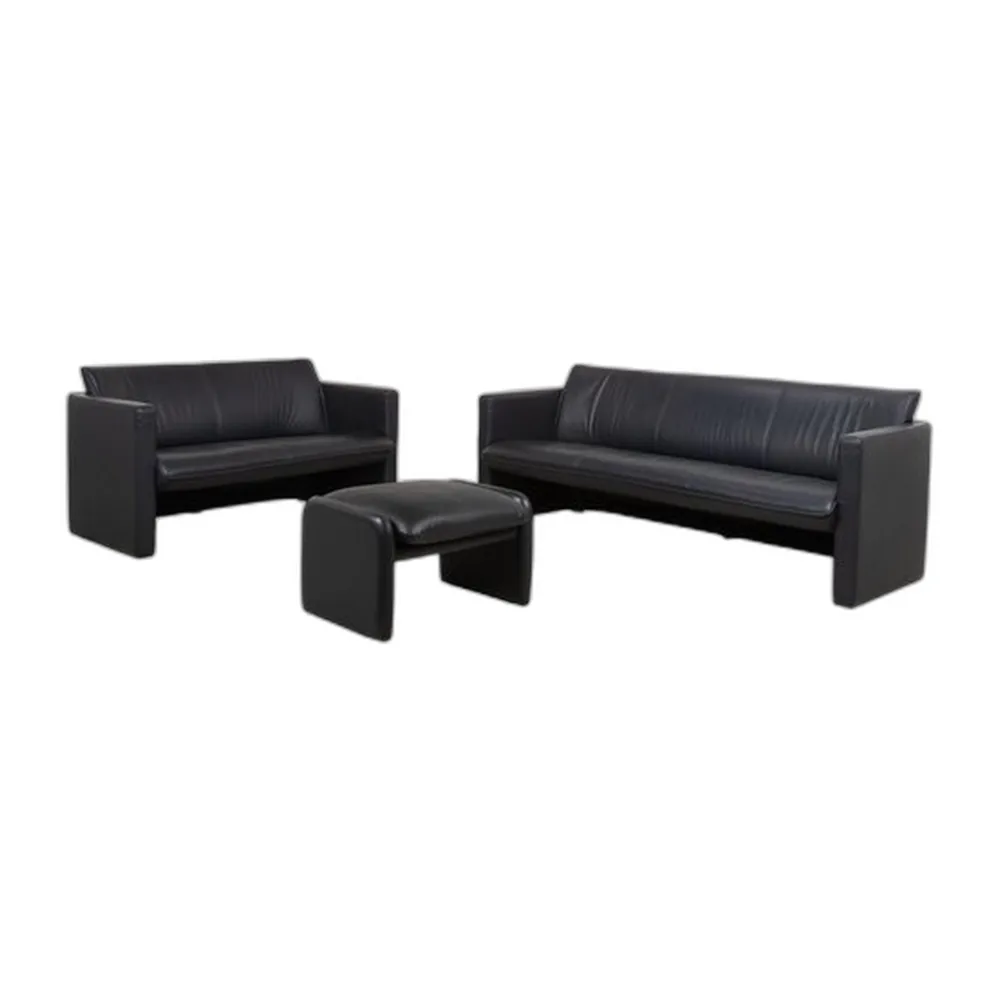 3-Sitzer und 2-Sitzer Sofas und Ottomane aus Dunkelblauem Leder von Leolux, 3er Set