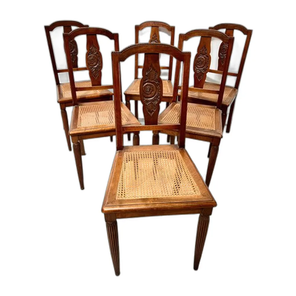 Antike Art Deco Stühle aus Nussholz, 1900er, 6er Set