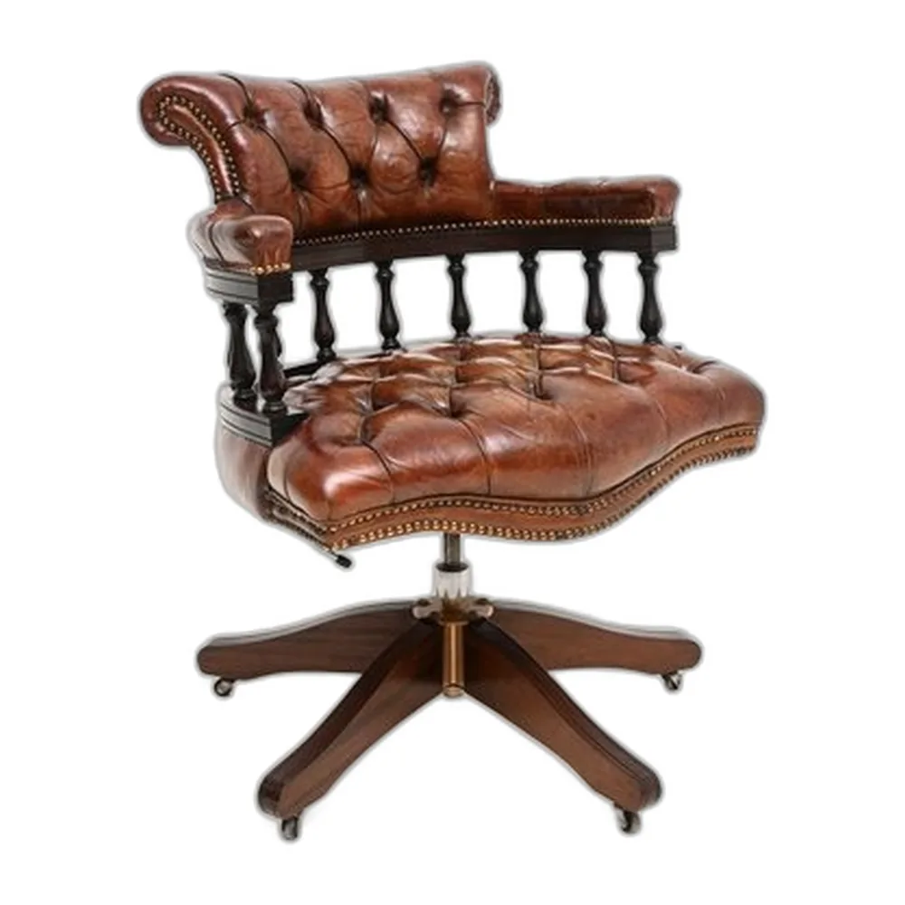 Antiker Captains Drehstuhl aus Leder, 1950er