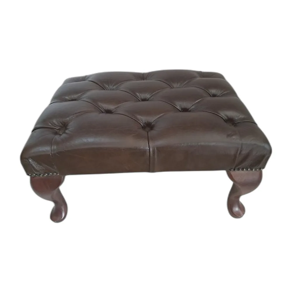 Brauner Vintage Chesterfield Fußhocker aus genietetem Leder, 1980er