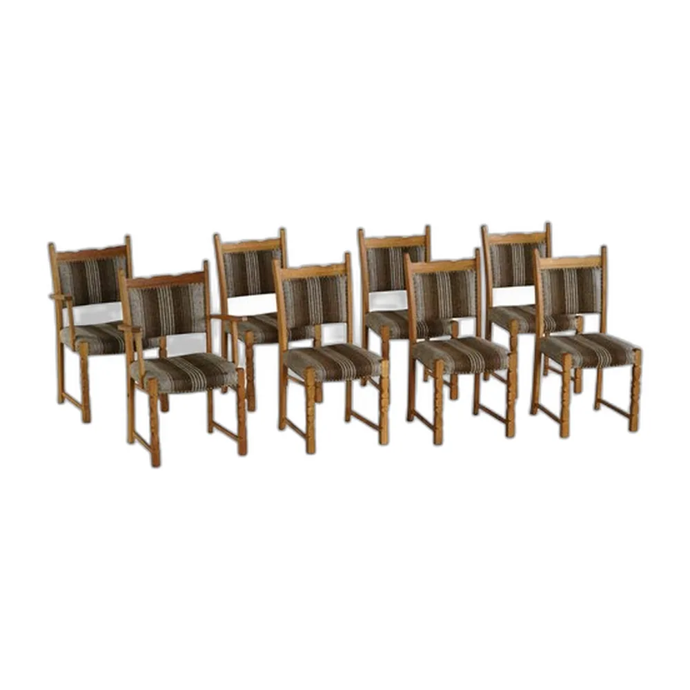 Dänische Mid-Century Modern Esszimmerstühle aus Eiche & Wolle, 1960er, 8er Set