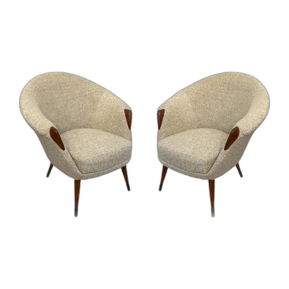 Dänische Sessel aus Bouclé & Holz von Nanna Ditzel, 1950er, 2er Set