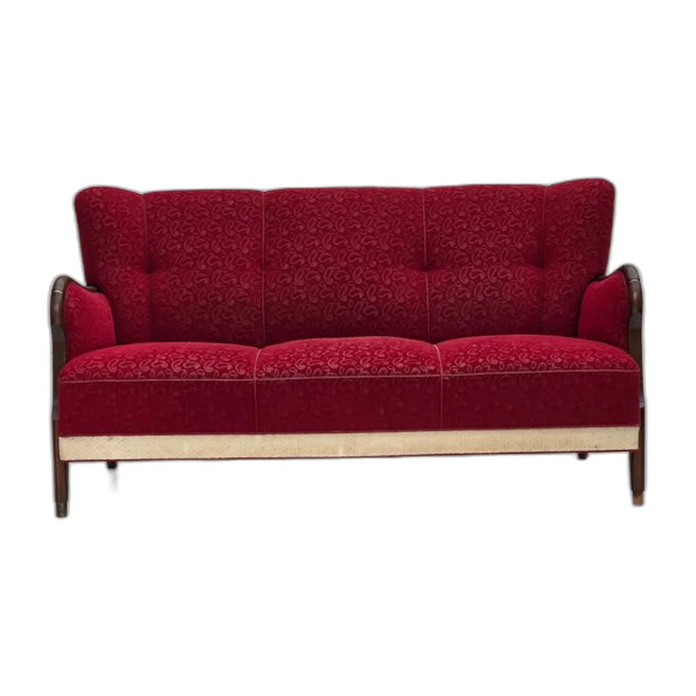 Dänisches 3-Sitzer Sofa in Rot/Beigem Wollbezug, 1950er