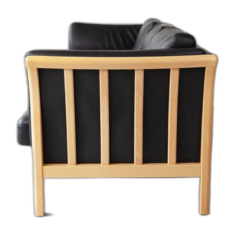 Dänisches Vintage Drei-Sitzer Sofa aus Schwarzem Leder, 1970er