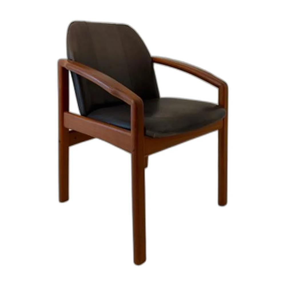 Deutscher Mid-Century Modern Teak Stuhl mit Schwarzem Leder, 1960er