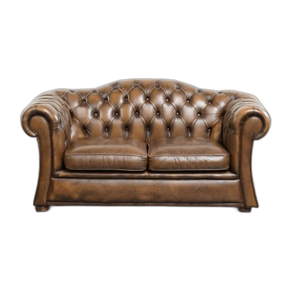 Englisches Chesterfield 2-Sitzer Sofa aus Rindsleder