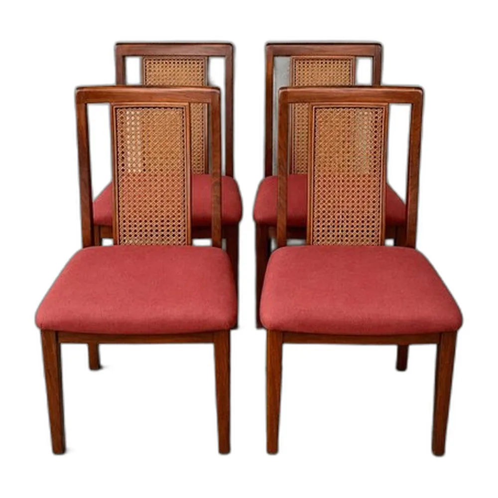 Esszimmerstühle aus Afromosia Teak & Schilfrohr von G-Plan, 4er Set