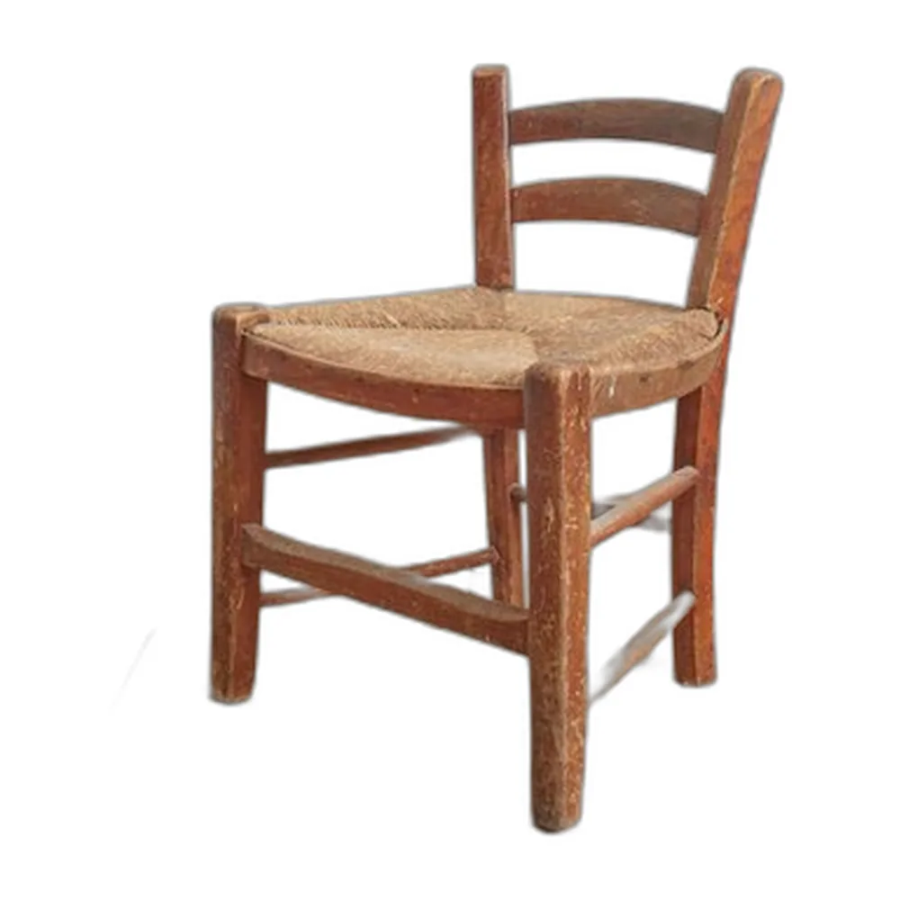 Französischer Vintage Kinderstuhl aus Holzgeflecht