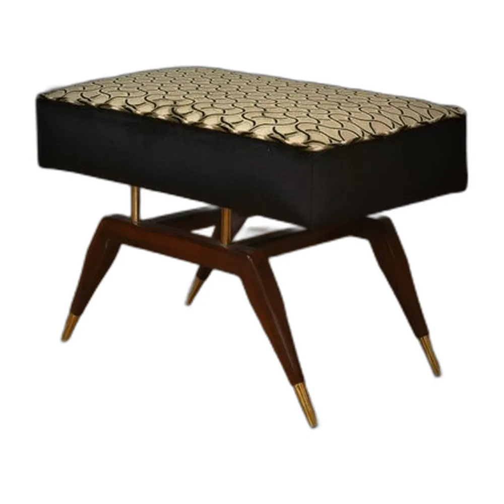Fußhocker aus Samt, Messing & Buche im Stil von Gio Ponti, 2000er