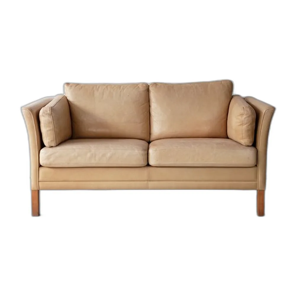 Hellbraunes Dänisches Zwei-Sitzer Ledersofa, 1960er