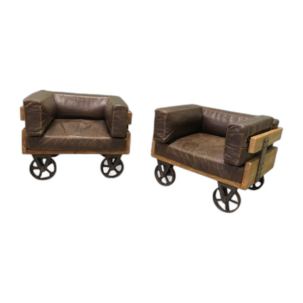 Industrielle Klubsessel mit Holzgestell, 1970, 2er Set