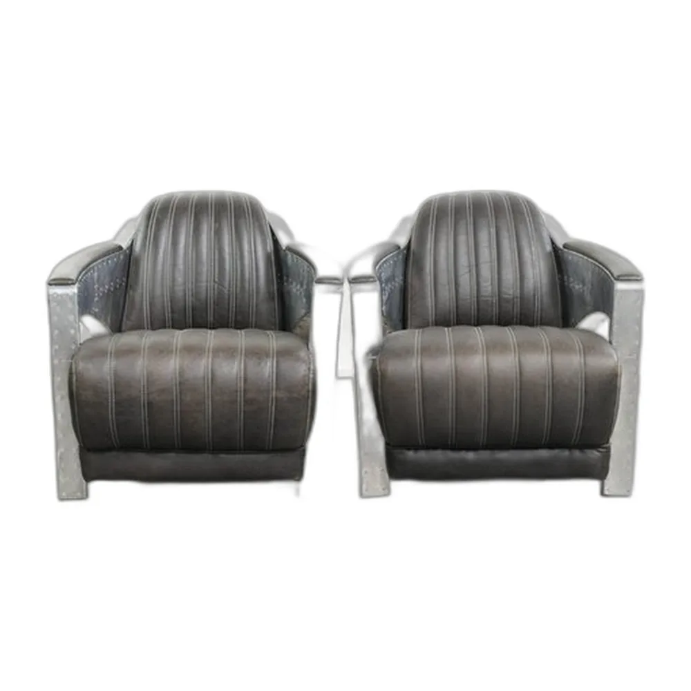 Industrielle Schwarze Kuhfell Fliegerstühle, 2er Set