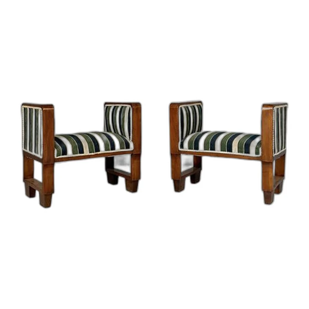 Italienische Art Deco Bänke aus Stoff & Holz, 1930er, 2er Set