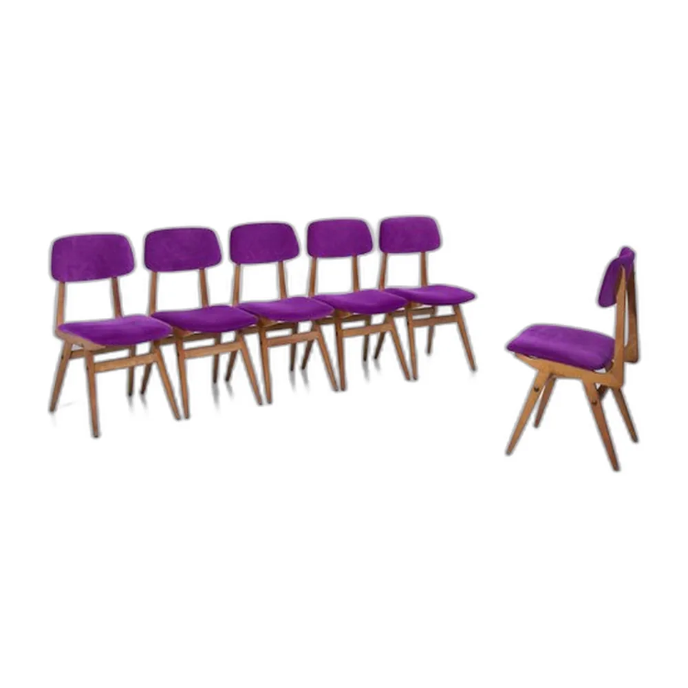 Italienische Mid-Century Modern Stühle in Lila Samt, 1960, 6er Set