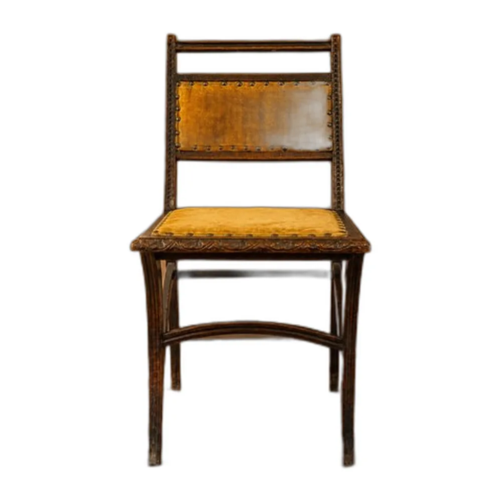 Jugendstil Esszimmerstuhl aus Holz und Samt mit Messing Zierleiste, 1900er-1910er