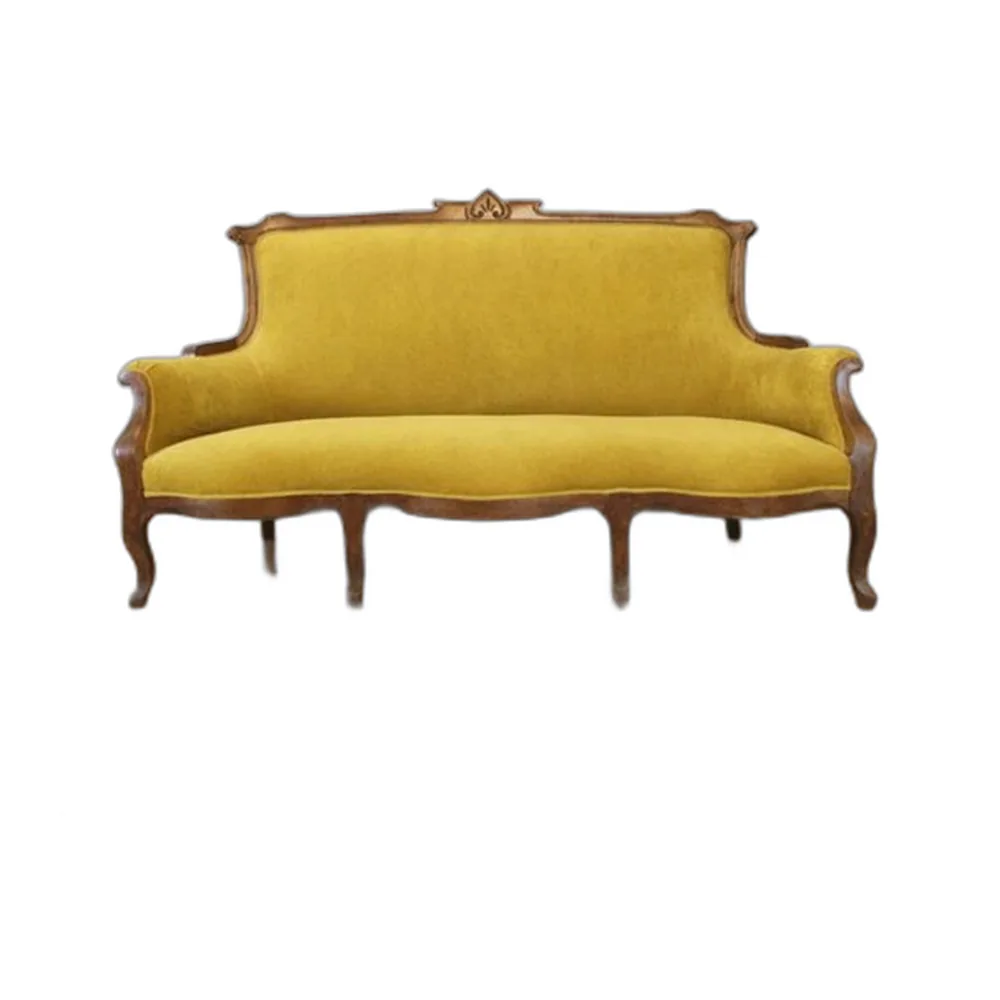 Jugendstil Sofa aus Nussholz & Samt, Spanien, frühes 20. Jh