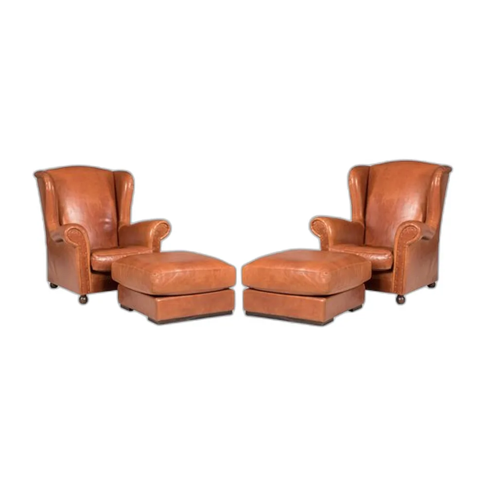 Ledersessel mit Ottomanen von Baxter, 4er Set