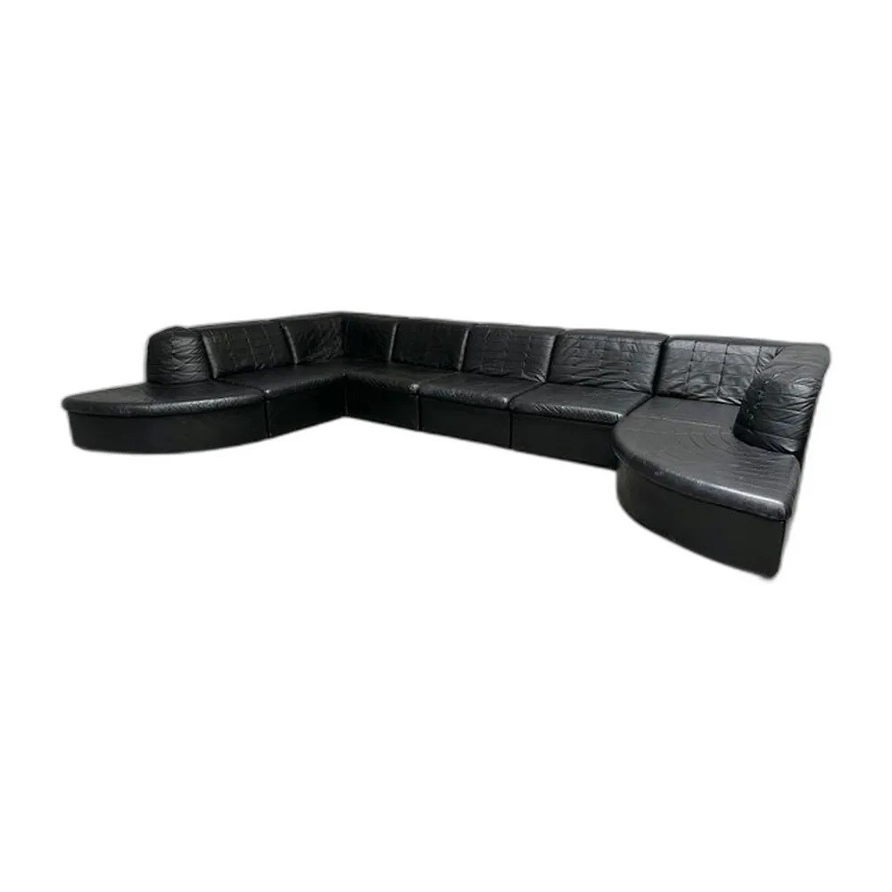 Modulares Patchwork Sofa aus schwarzem Leder von Laauser, 1970er, 8er Set