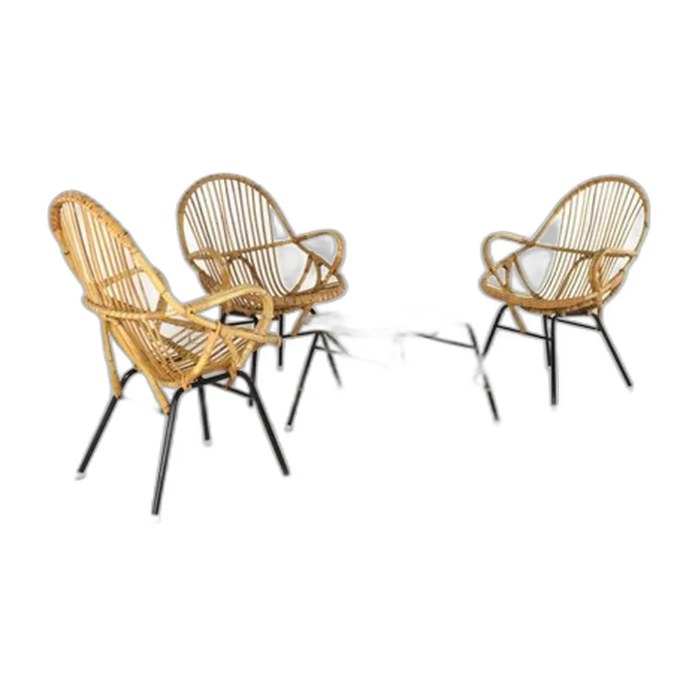 Rattan Stühle & Couchtisch, 4er Set