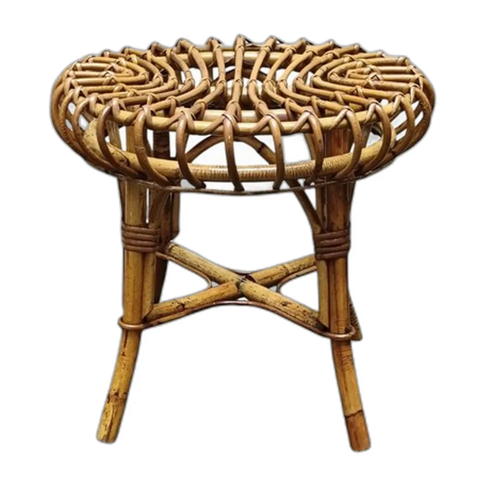 Runder italienischer Hocker aus Bambus & Rattan, 1960er