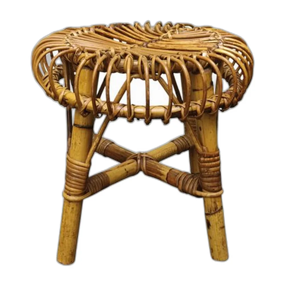 Runder italienischer Hocker aus Bambus & Rattan, 1960er