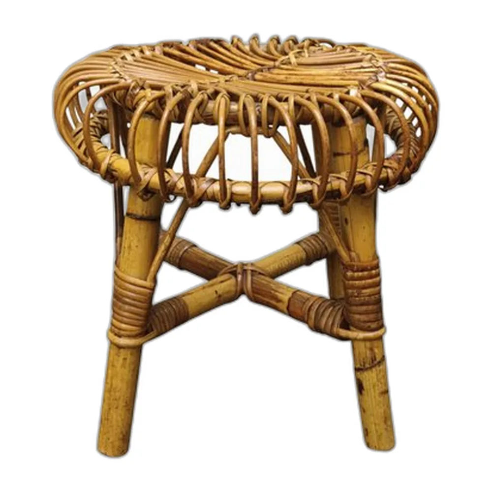 Runder italienischer Hocker aus Bambus & Rattan, 1960er