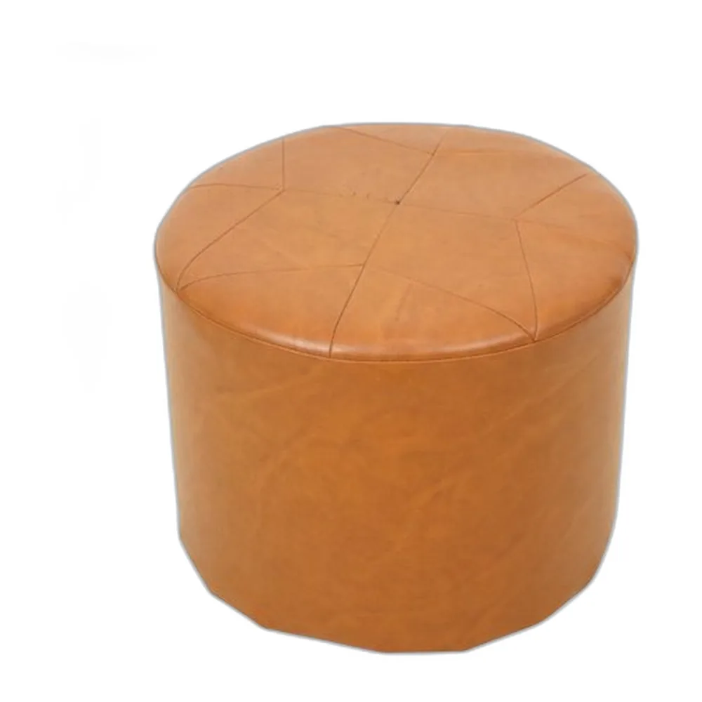 Runder Vintage Pouf aus braunem Skai & Leder mit Sternmotiv, 1960er