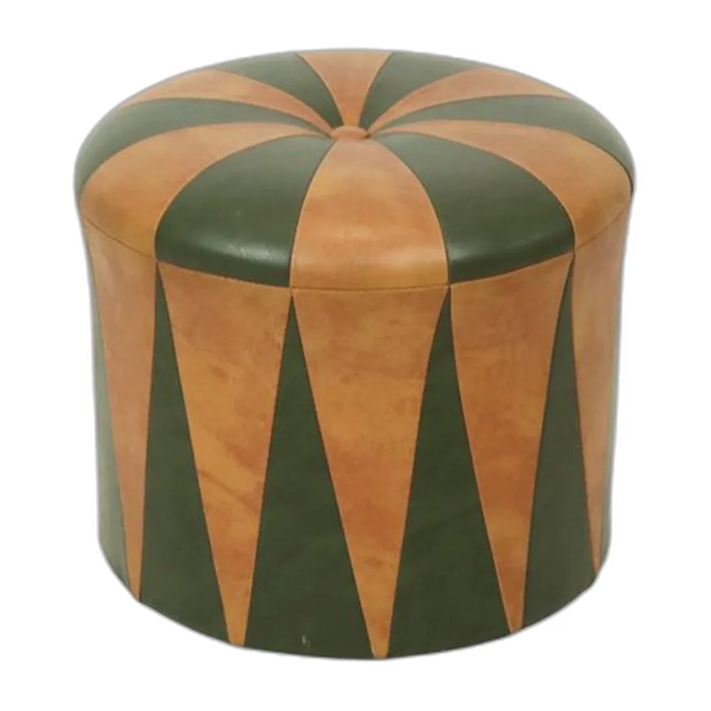 Runder Vintage Pouf aus Skai in Grün & Braun, 1960er