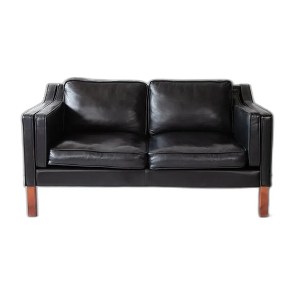 Schwarzes dänisches 2-Sitzer Ledersofa, 1960er